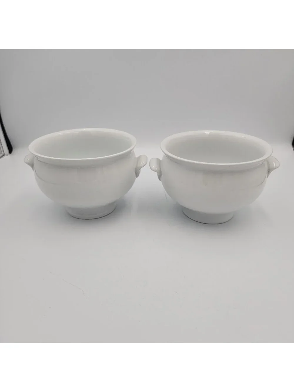 2-Pottery Barn Great White Soup Bowl Porcelain Double Handles Footed Tureen